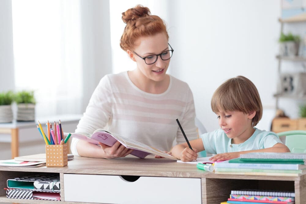 helping young student with homework